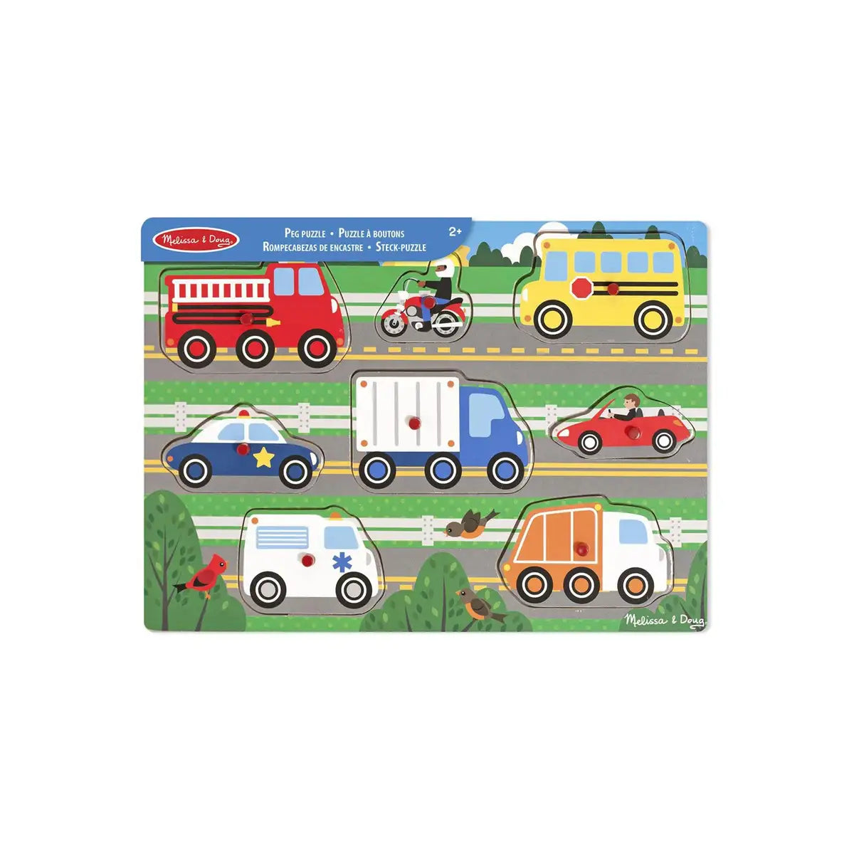 Melissa & Doug træpuslespil med knopper og køretøjer