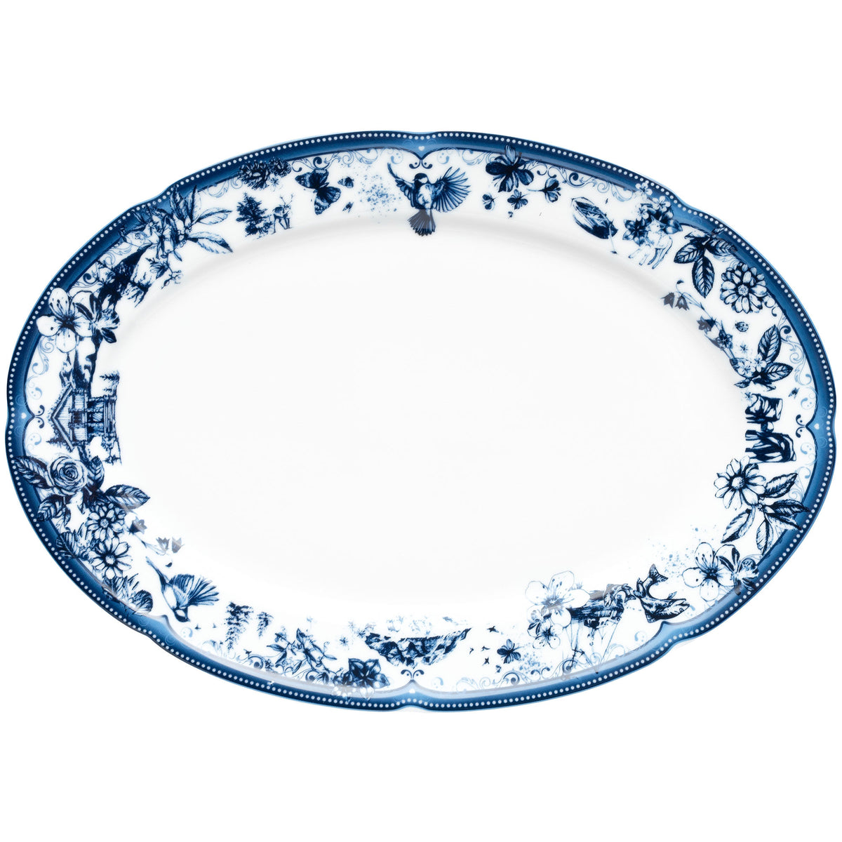 Magnor Fjord ovalt fad i blåt og hvidt porcelæn