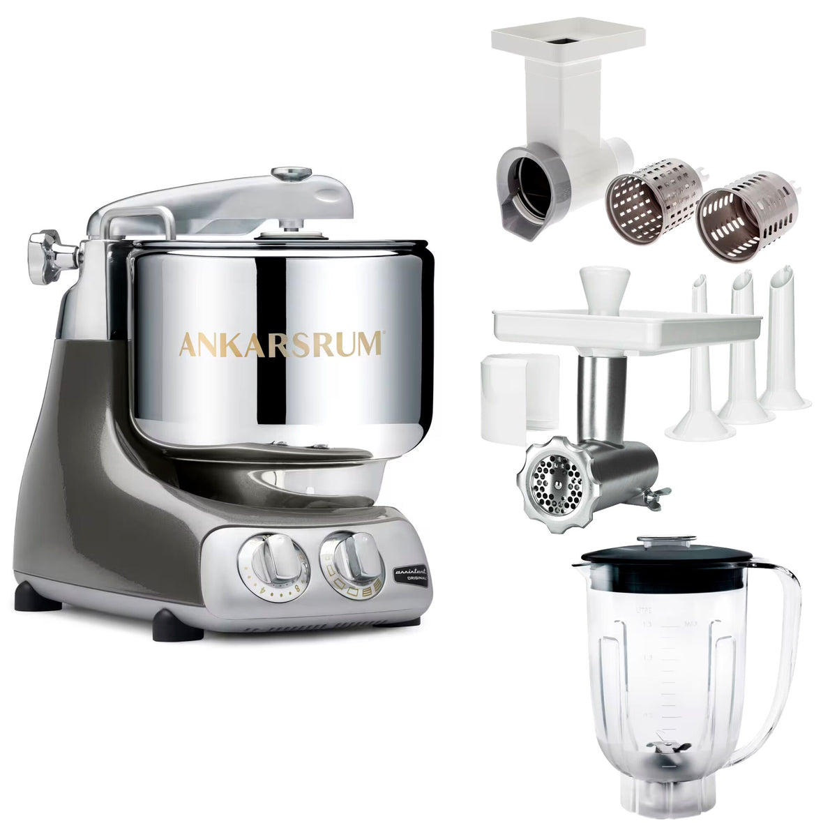 Ankarsrum Assistent Original AKM 6230 køkkenassistent i black chrome med tilbehør