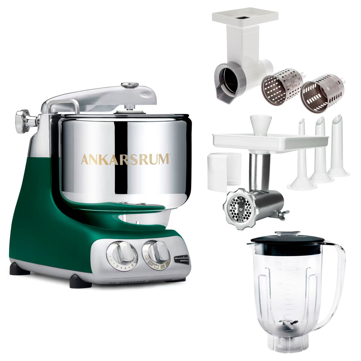 Ankarsrum Assistent Original AKM 6230 køkkenmaskine i forest green med tilbehør
