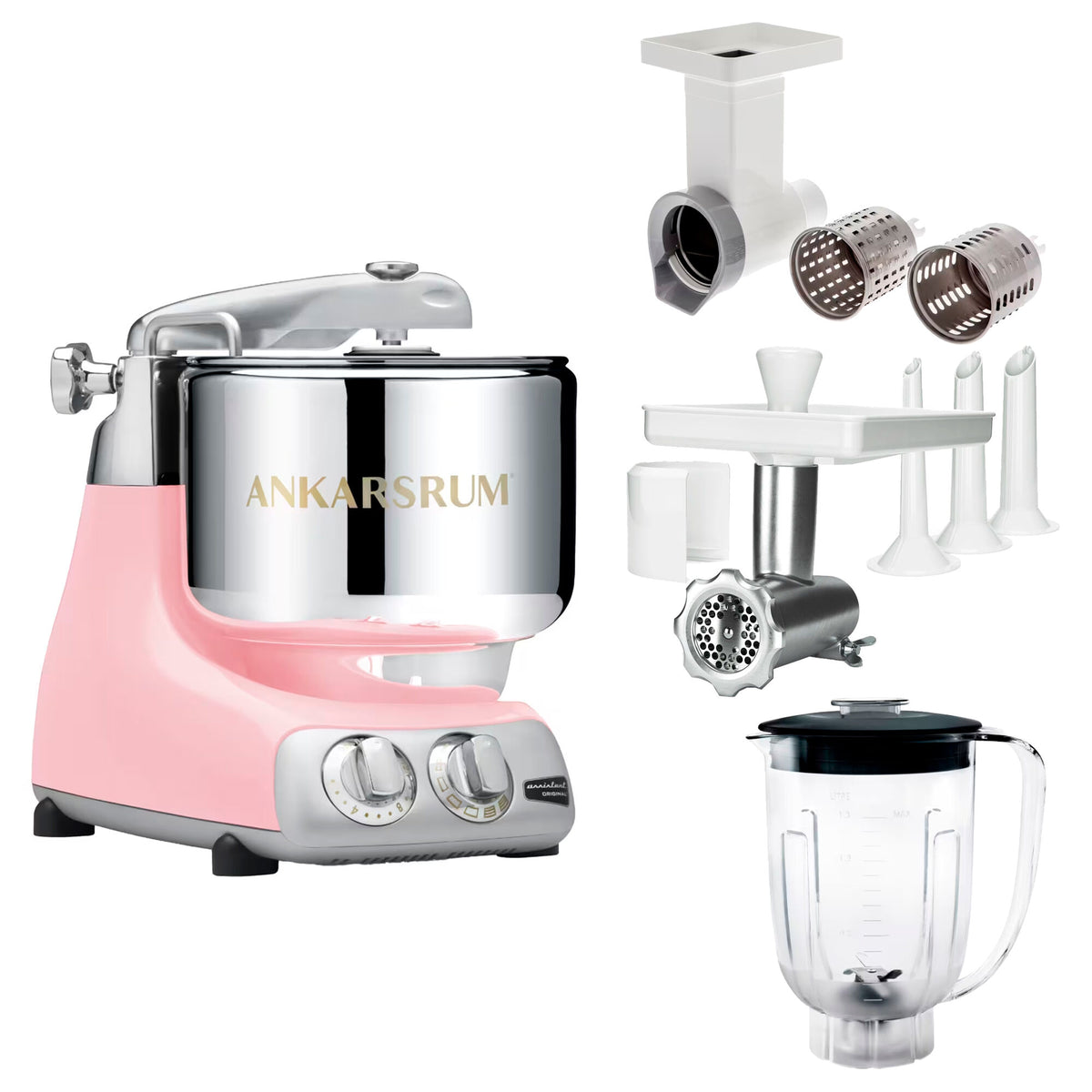 Ankarsrum Assistent Original AKM 6230 køkkenassistent i cloudy pink med tilbehør