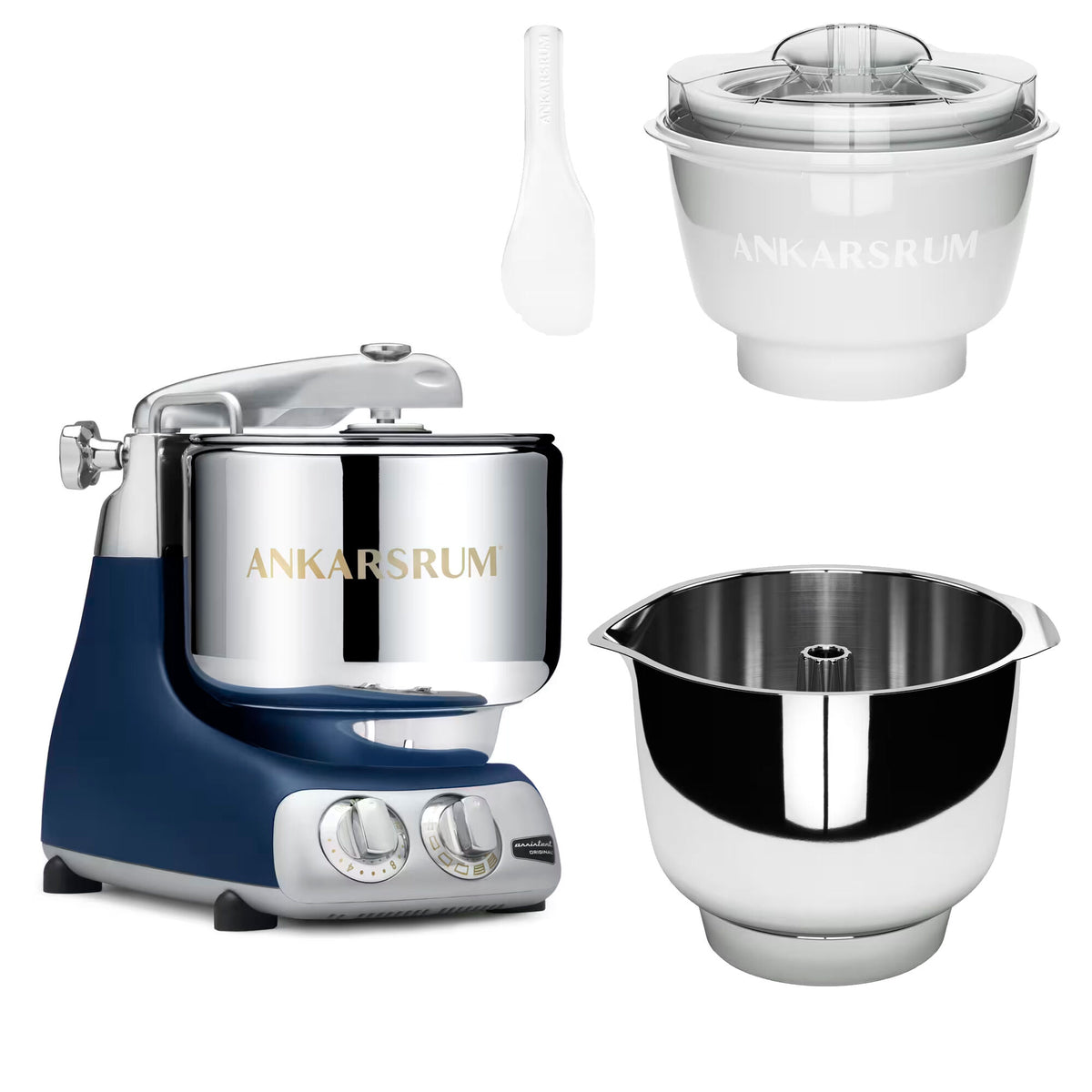 Ankarsrum Assistent Original AKM 6230 køkkenmaskine i royal blue med tilbehør