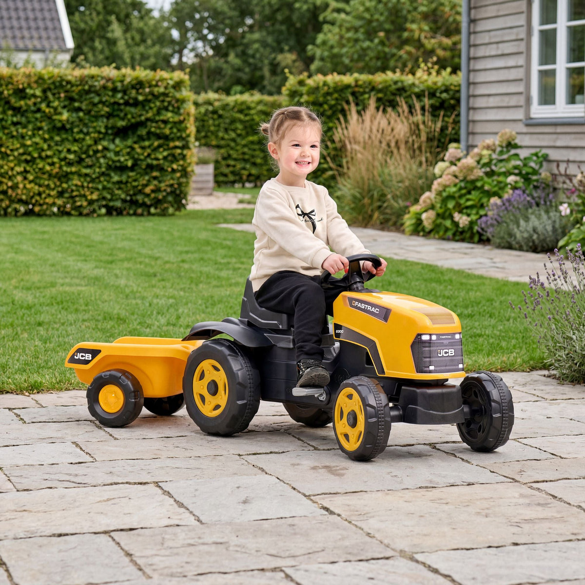 Gul FALK JCB pedaltraktor med trailer til børn i alderen 2-6 år