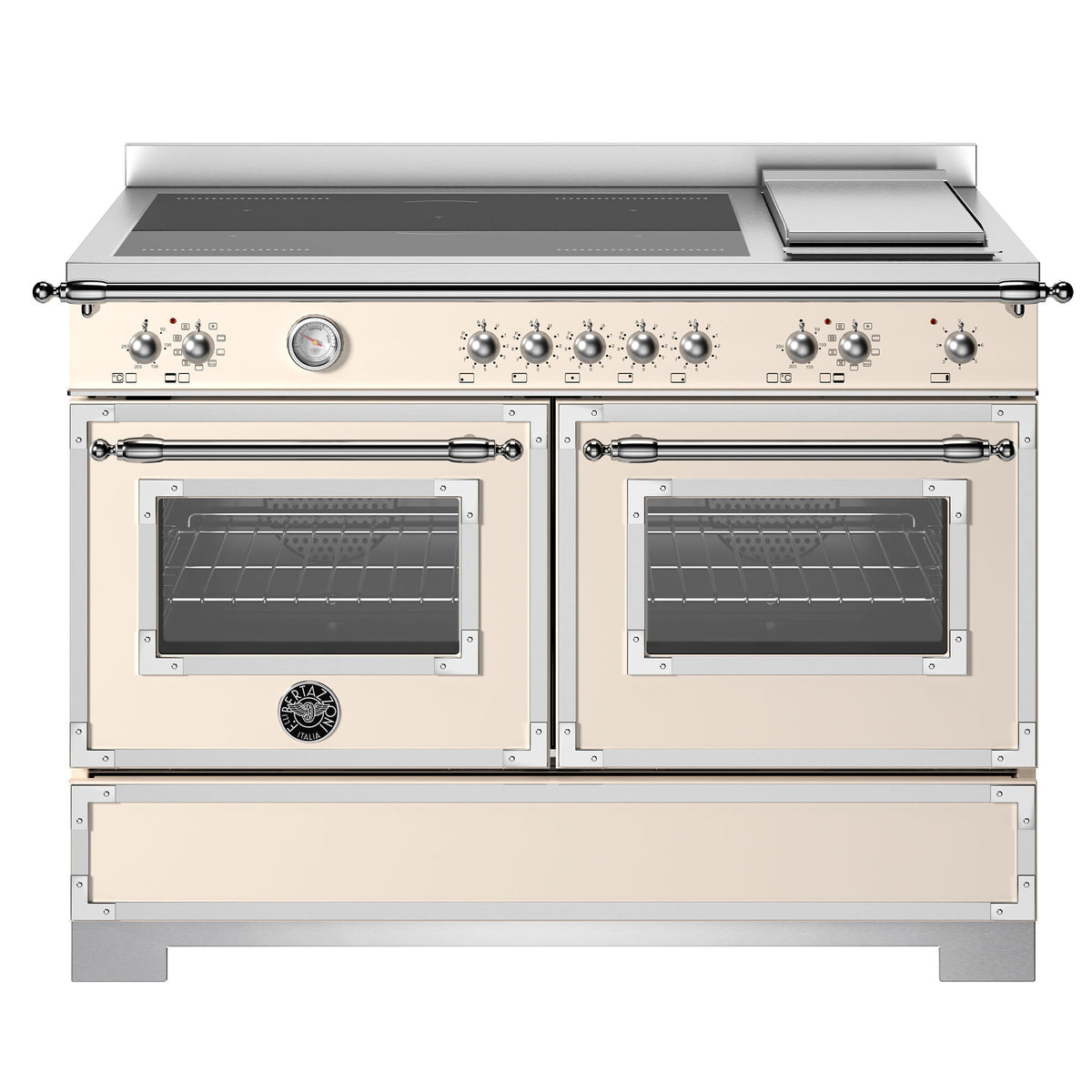 Bertazzoni Heritage induktionskomfur 120 cm i elfenbenshvid med fem zoner og to ovne