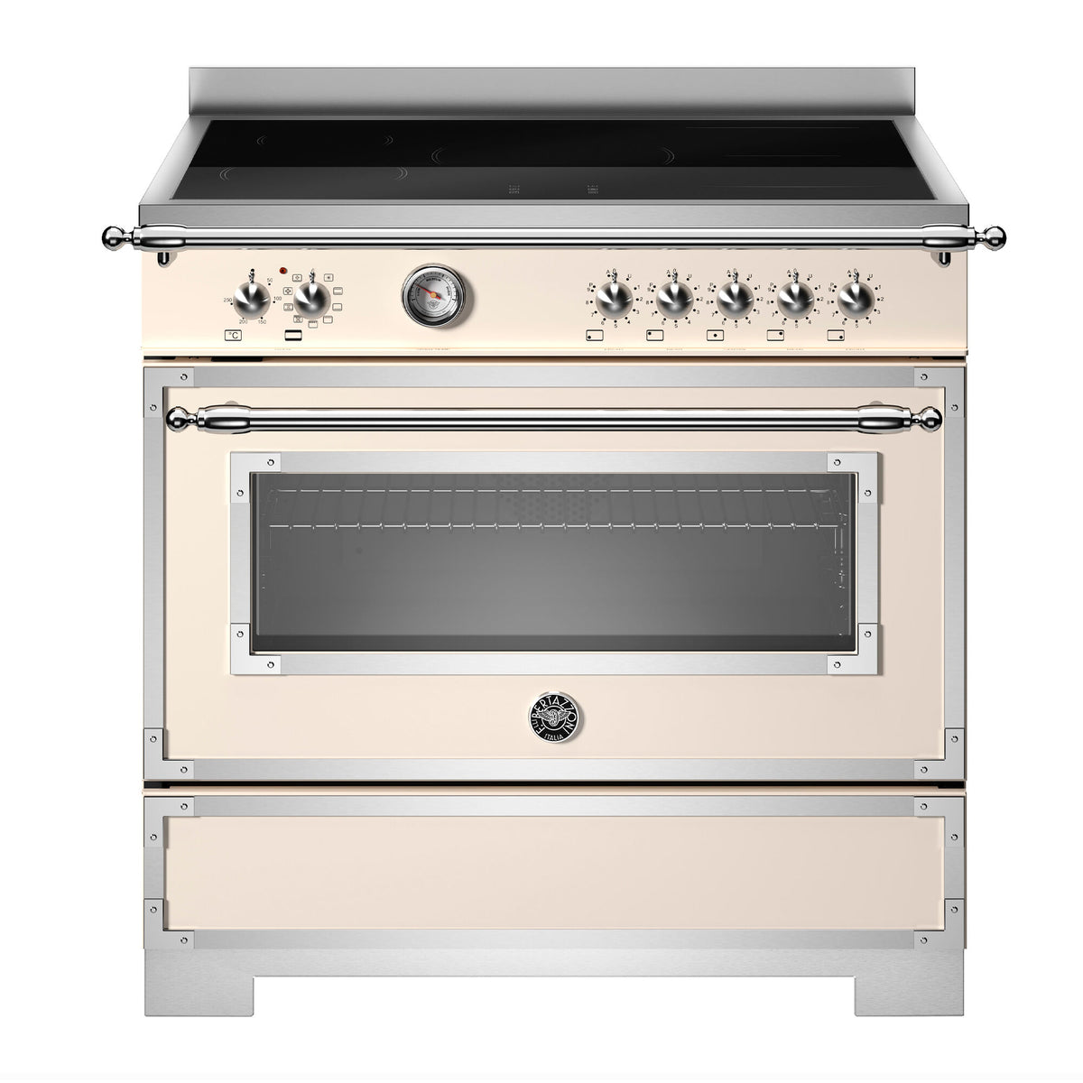 Bertazzoni Heritage induktionskomfur 90 cm i blank elfenbenshvid emalje med 5 zoner