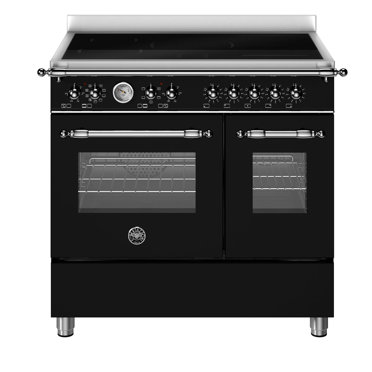 Bertazzoni Heritage induktionskomfur uden dekorramme, 90 cm, i mat sort med kromdetaljer