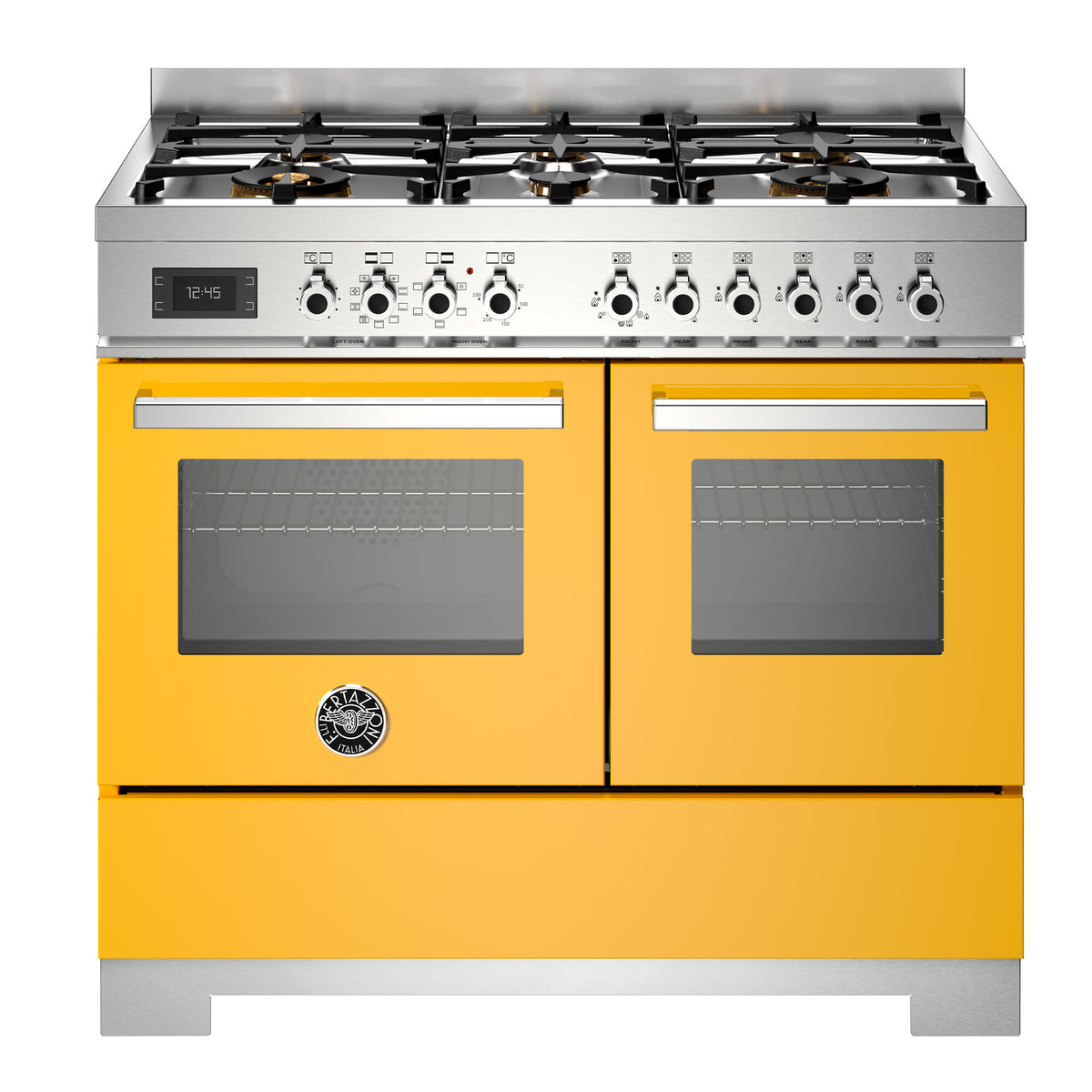 Gul Bertazzoni Professional gaskomfur, 100 cm, med seks brændere og to ovne