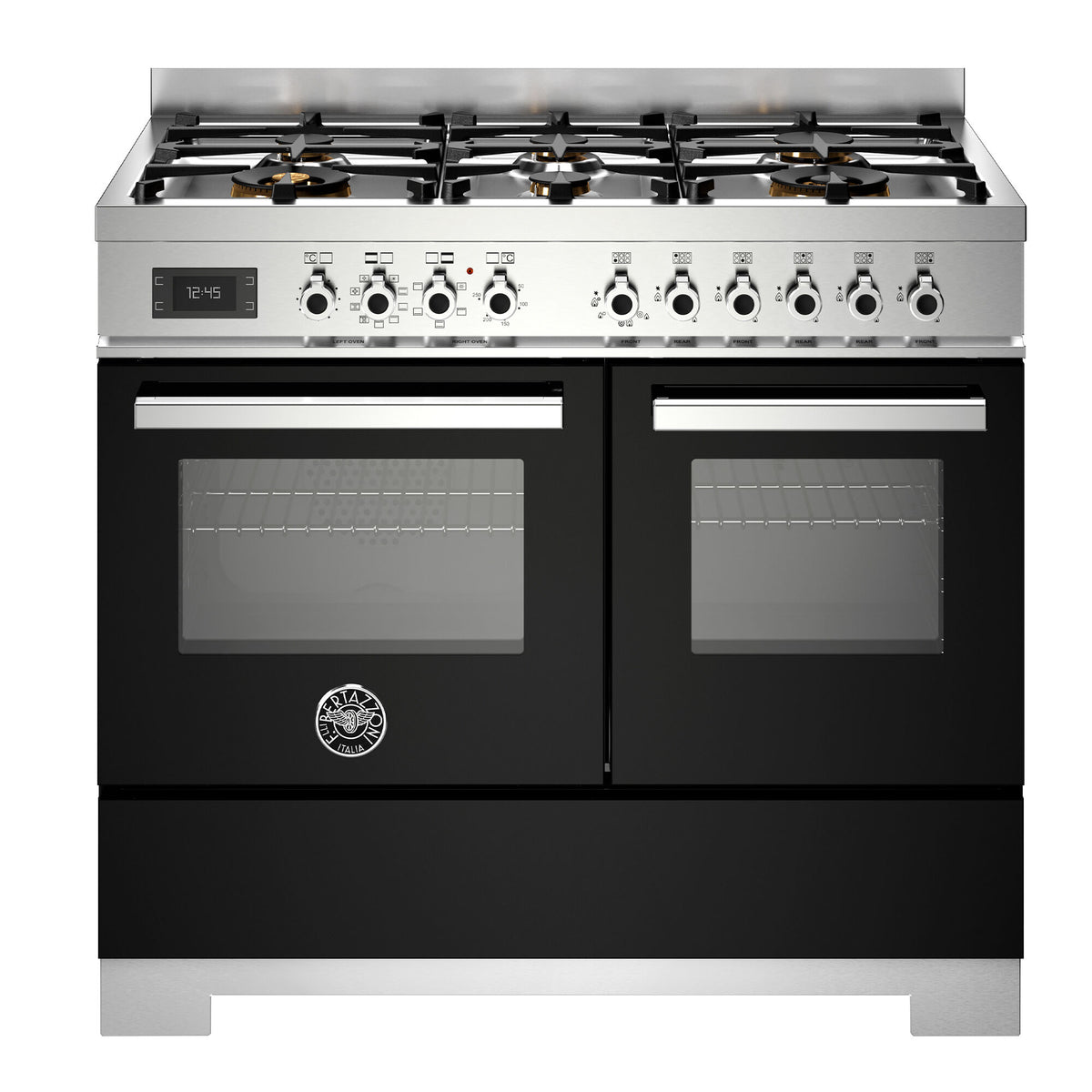Sort Bertazzoni Professional gaskomfur på 100 cm med 6 brændere og 2 ovne