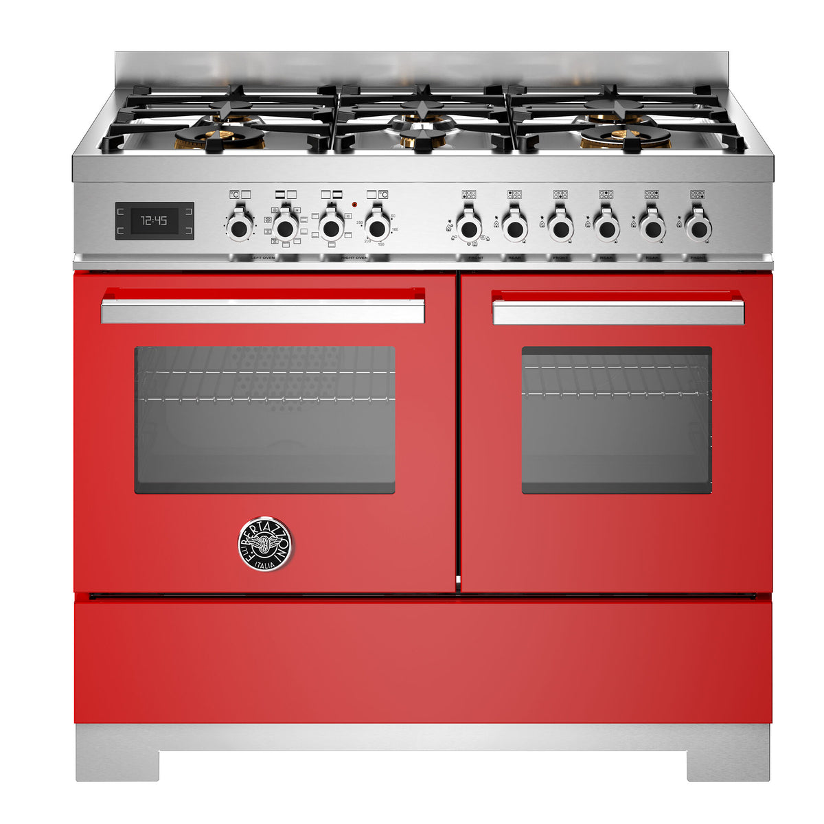 Rødt Bertazzoni PRO106L2EROT2 professionelt gaskomfur på 100 cm med højglansfinish