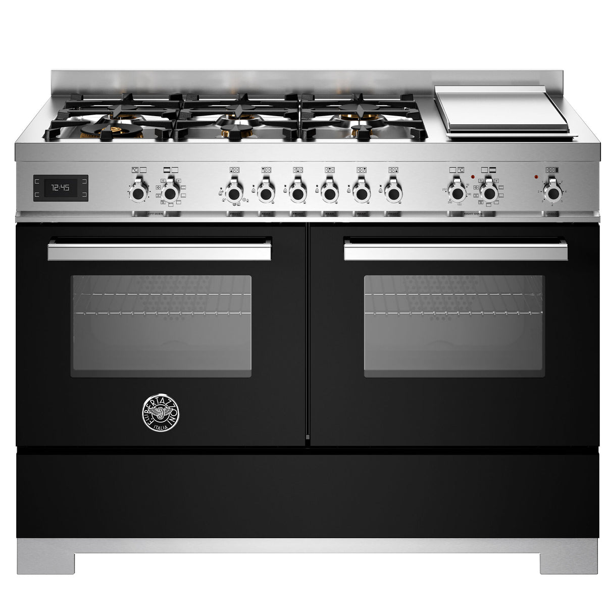 Sort Bertazzoni Professional gaskomfur på 120 cm med seks brændere og to ovne