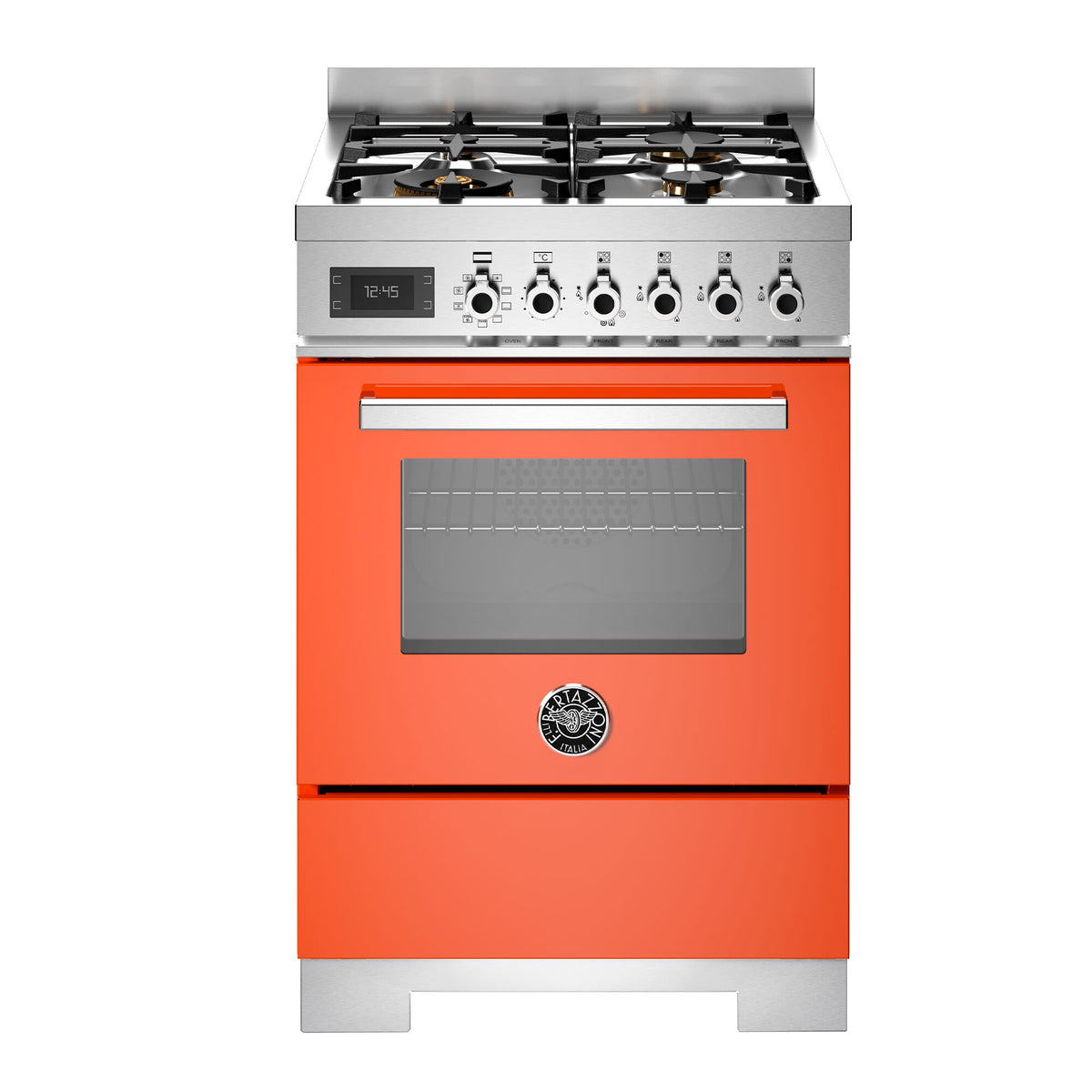 Orange Bertazzoni PRO64L1EART2 gaskomfur på 60 cm med fire brændere og ovn