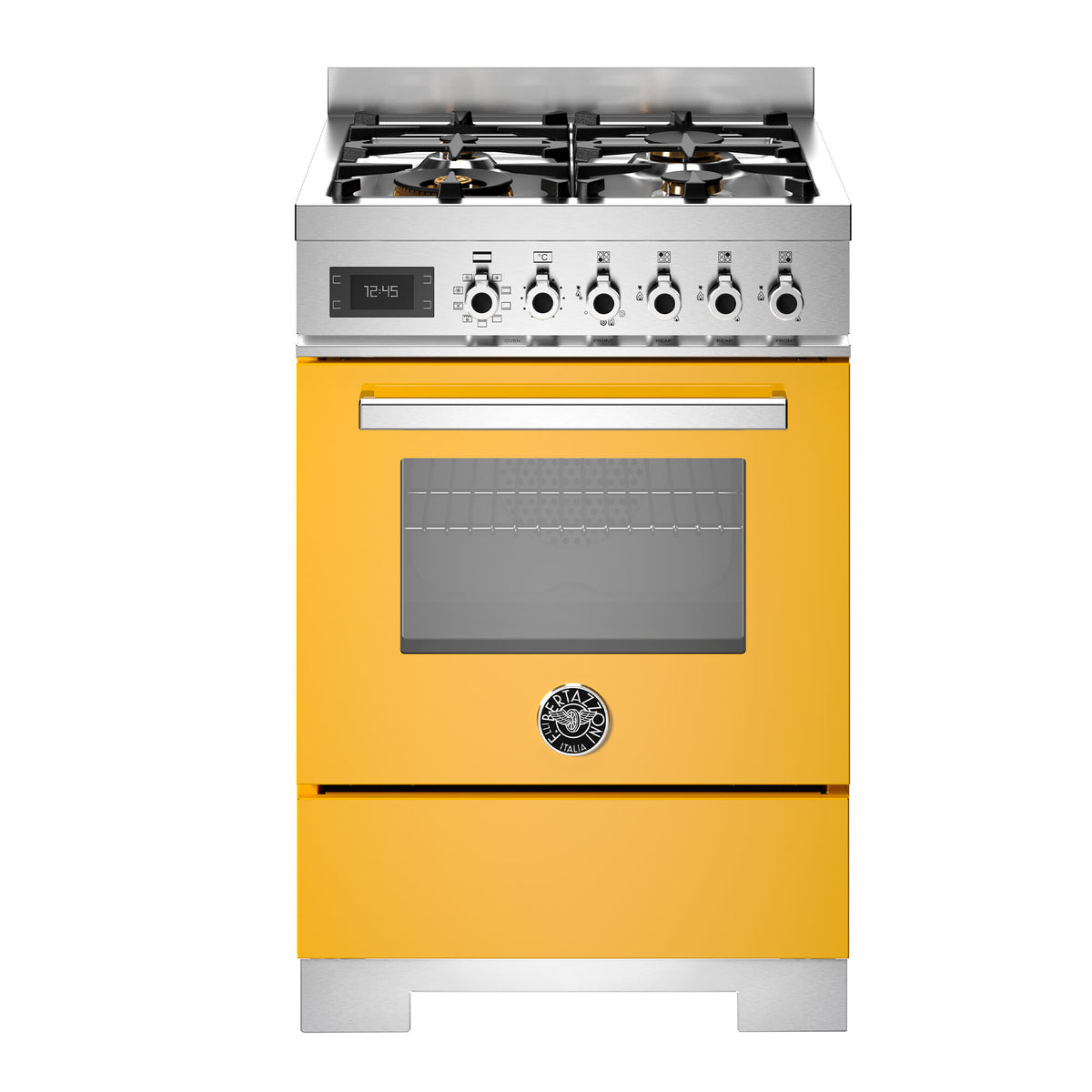 Gul Bertazzoni Professional gaskomfur 60 cm med fire brændere og én ovn