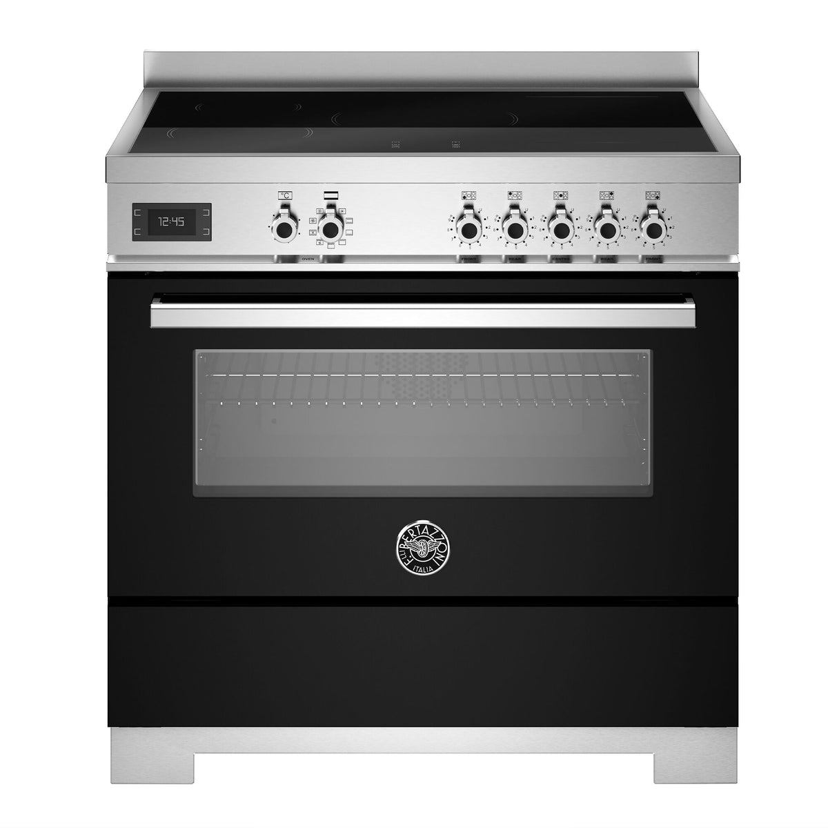Sort Bertazzoni Professional induktionskomfur på 90 cm med fem zoner og ovn