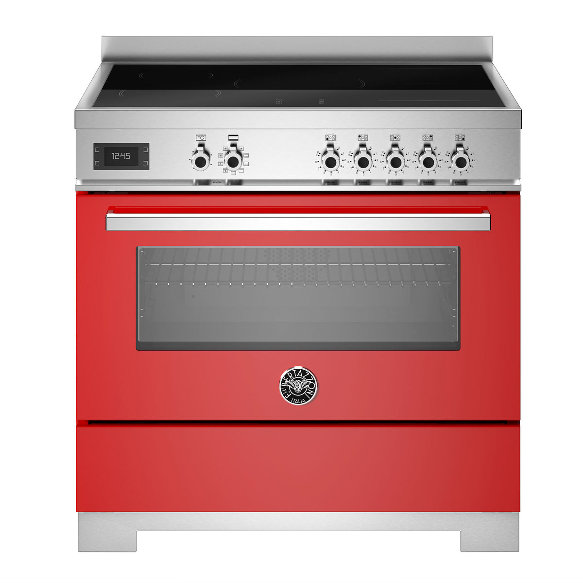 Rødt Bertazzoni Professional induktionskomfur på 90 cm med 5 zoner og 1 ovn