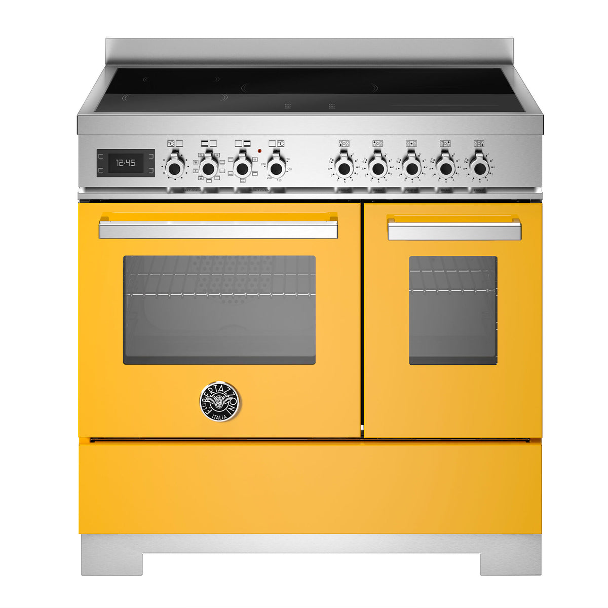 Gult Bertazzoni Professional induktionskomfur på 90 cm med 5 zoner og 2 ovne