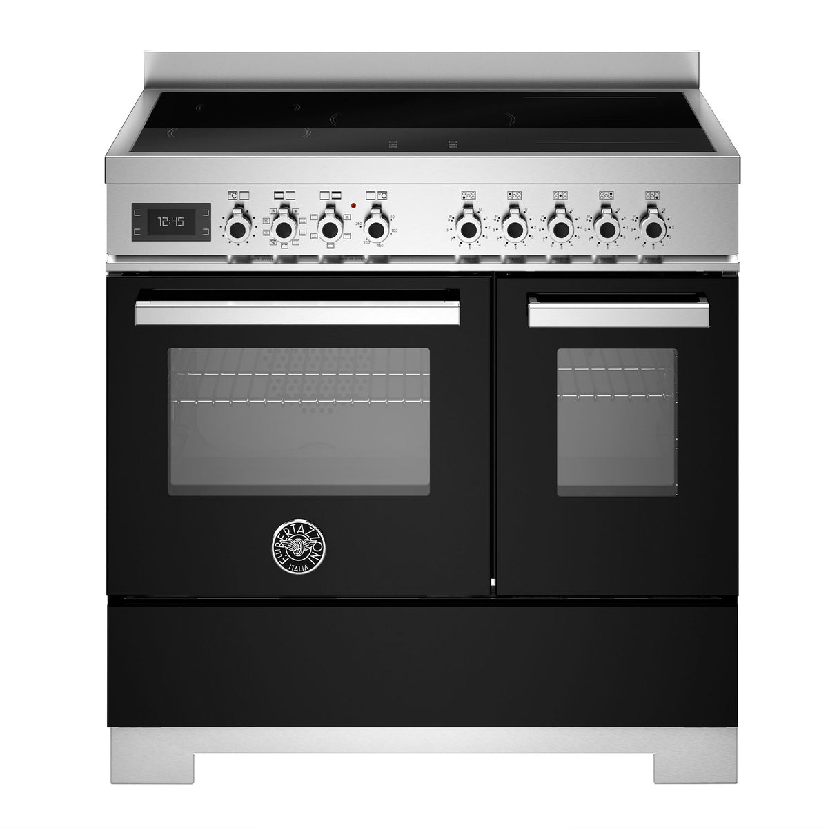 Sort Bertazzoni Professional induktionskomfur på 90 cm med 5 zoner og 2 ovne