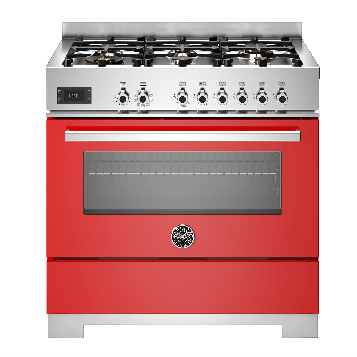 Rødt Bertazzoni Professional gaskomfur på 90 cm med 6 brændere og højglansfinish