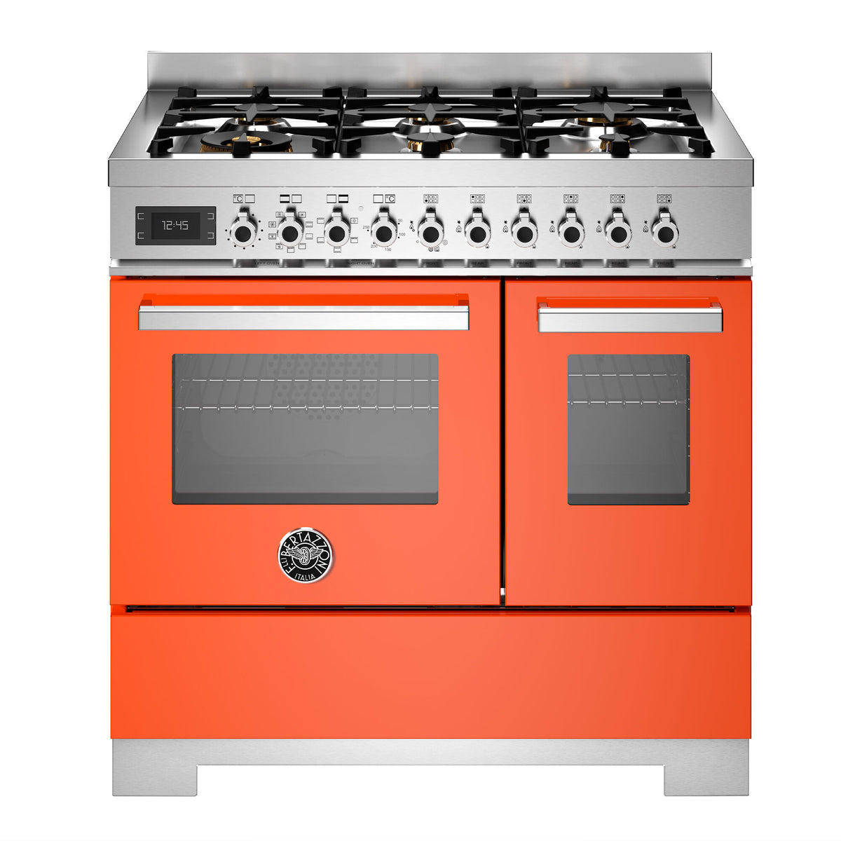 Orange Bertazzoni PRO96L2EART2 gaskomfur på 90 cm med seks brændere og to ovne