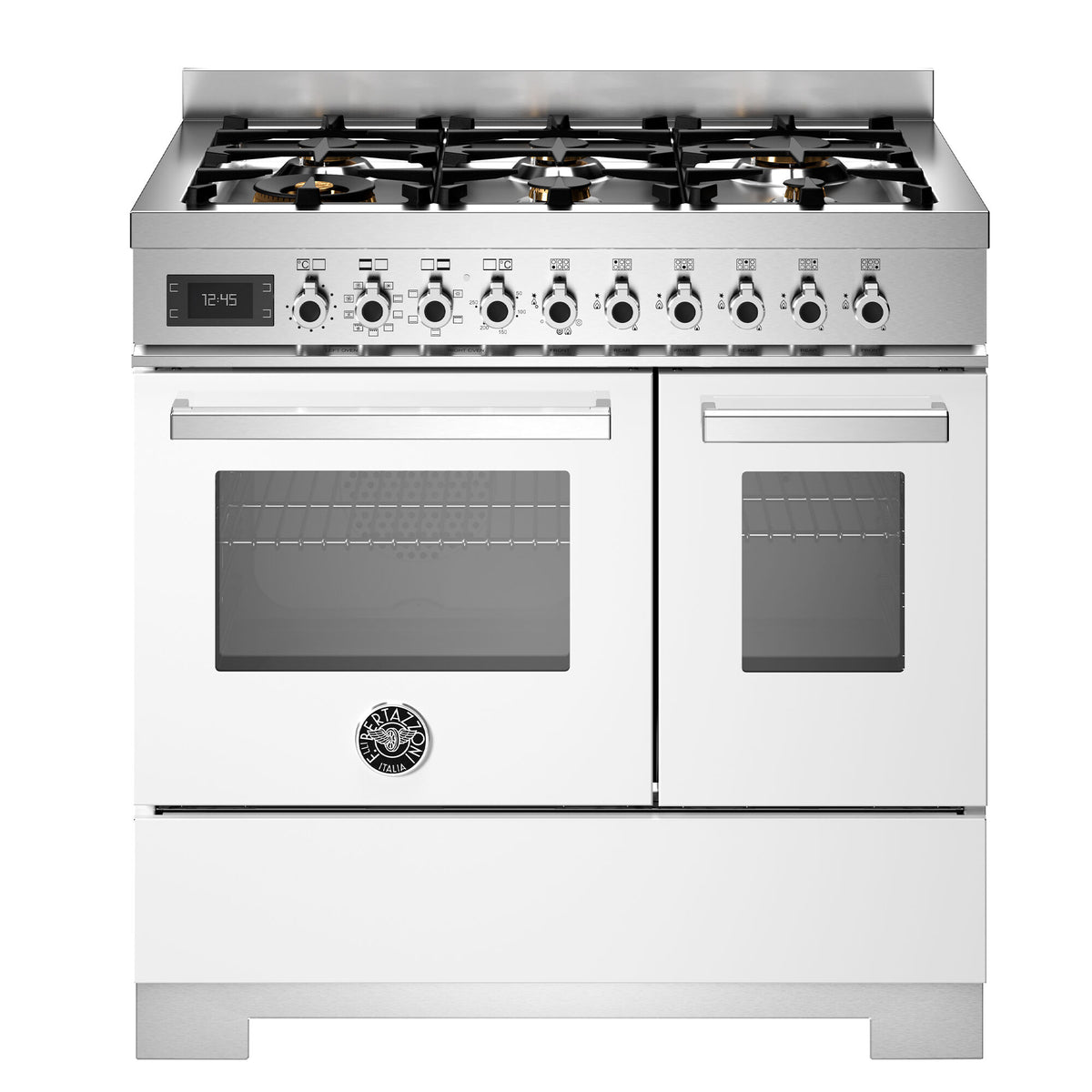 Hvidt Bertazzoni Professional gaskomfur på 90 cm med seks brændere og to ovne