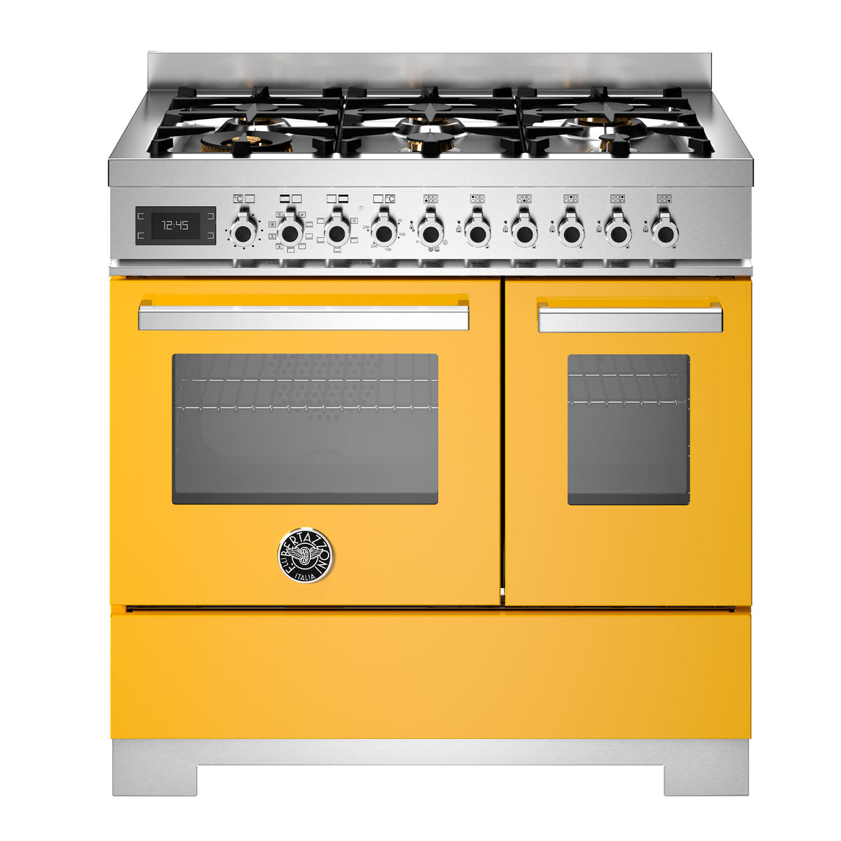 Gult Bertazzoni Professional PRO96L2EGIT2 gaskomfur på 90 cm med højglanset finish