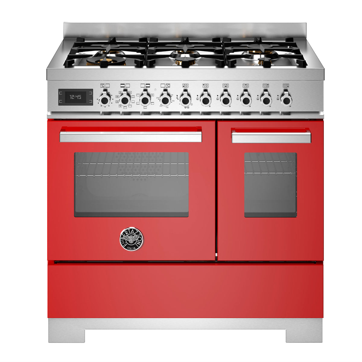 Rødt Bertazzoni Professional gaskomfur på 90 cm med 6 brændere og 2 ovne