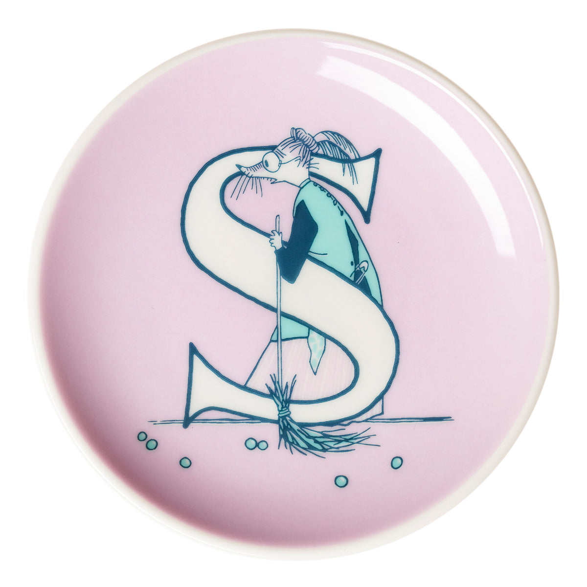 Lyserød Moomin Arabia Mumi asiet med bogstavet S, 10,5 cm