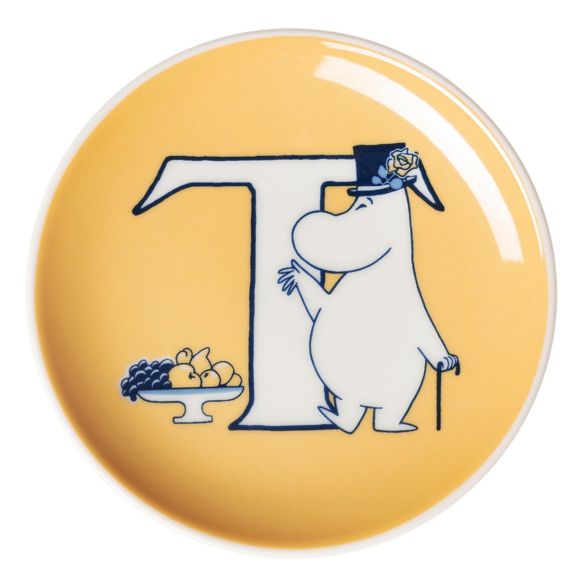 Orange Moomin Arabia minitallerken med bogstavet T, 10,5 cm