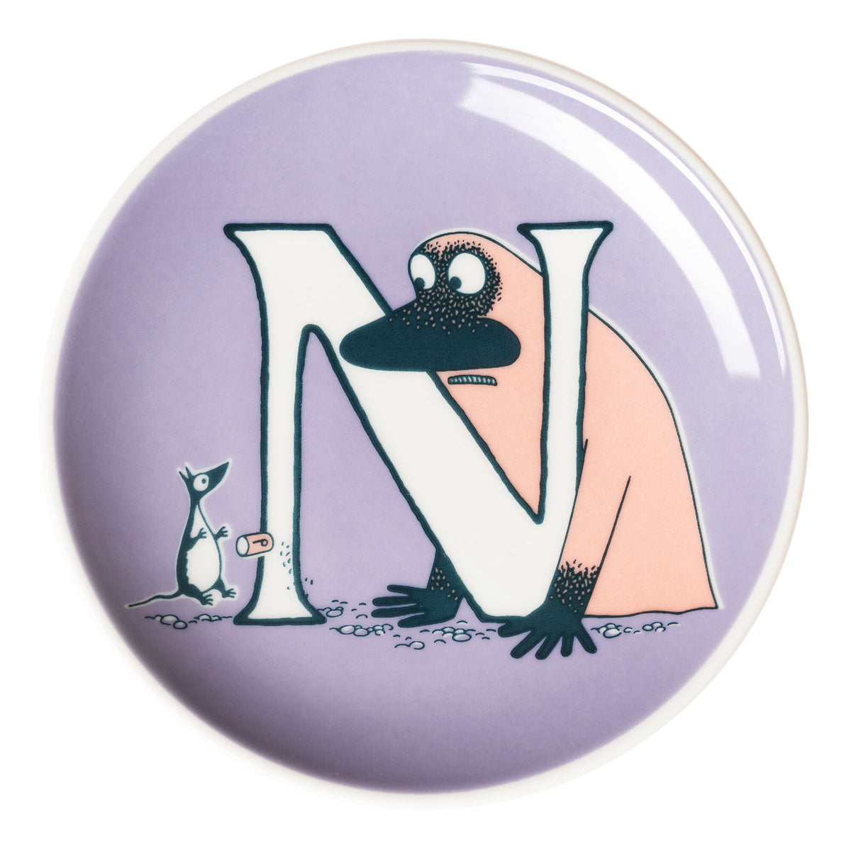 Lilla Moomin Arabia asiet på 10,5 cm med bogstavet N