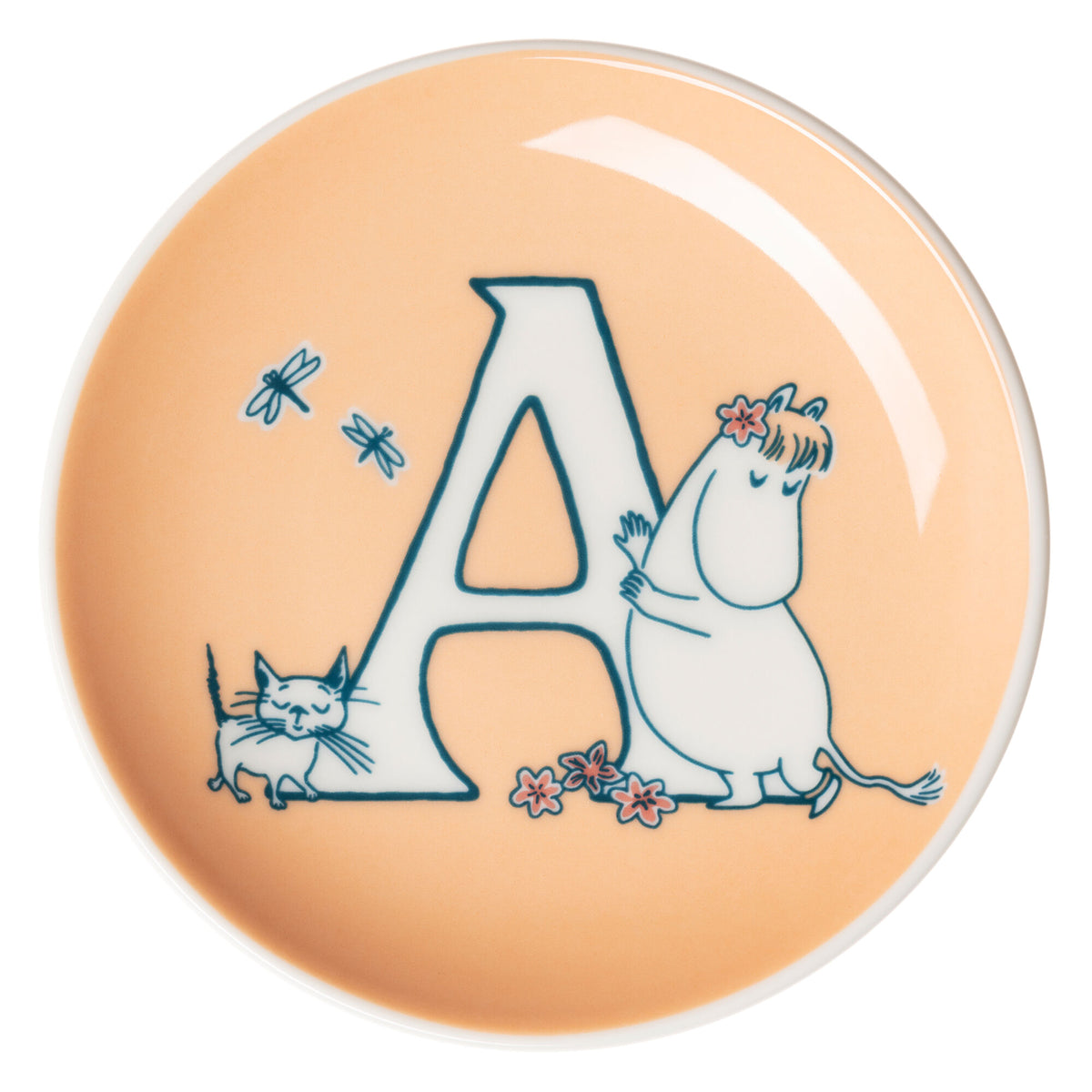 Moomin Arabia Mumi minitallerken med bogstavet A i koralfarve, 10,5 cm