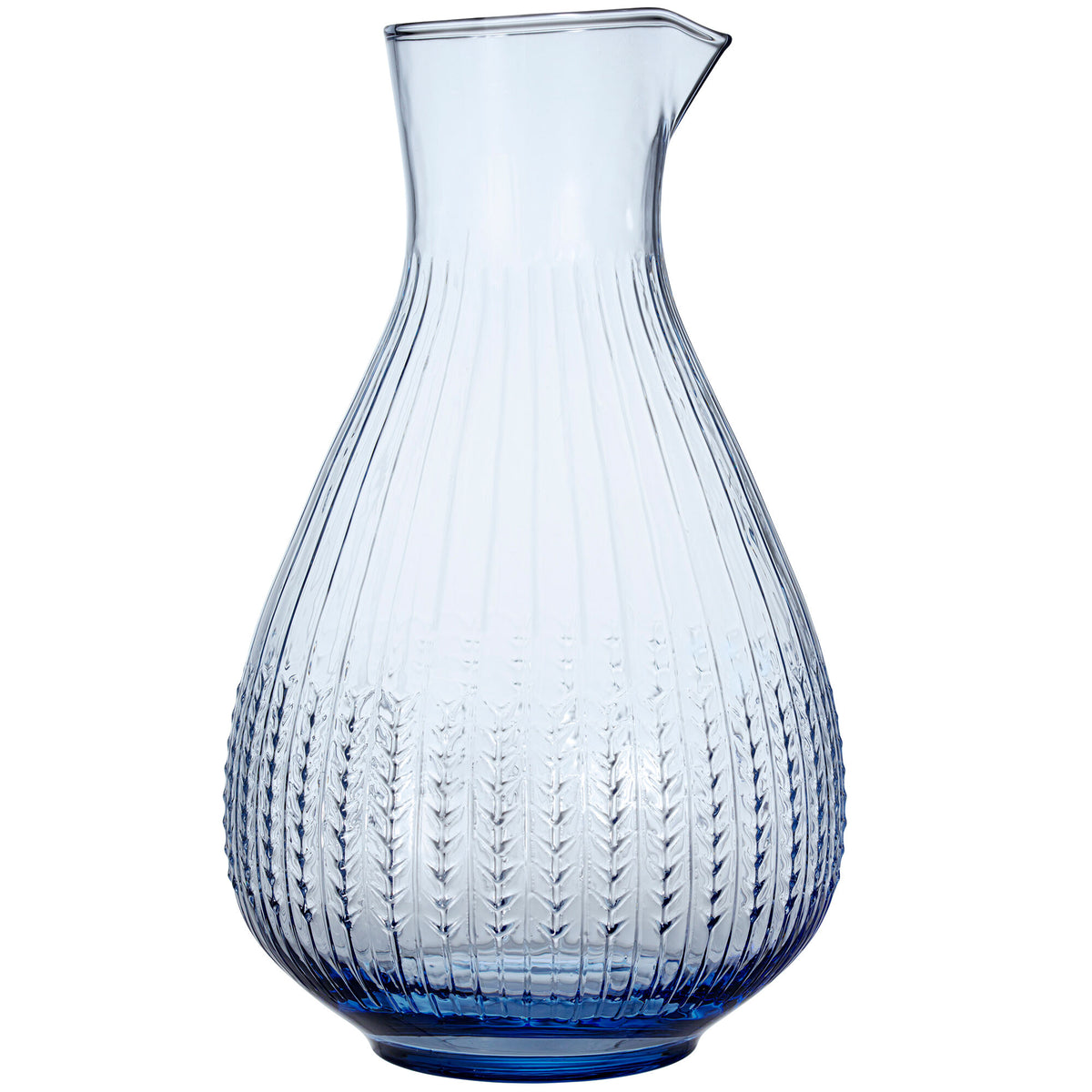Blå Rörstrand Swedish Grace karaffel på 100 cl i glas med riflet overflade