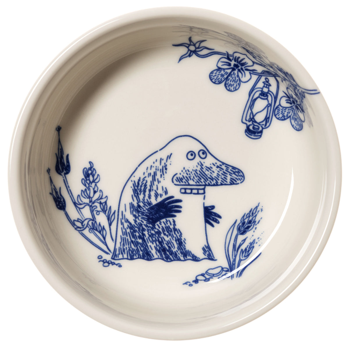Moomin Arabia Mumi Haru Mårran skål, 12 cm, med blåt og hvidt mønster