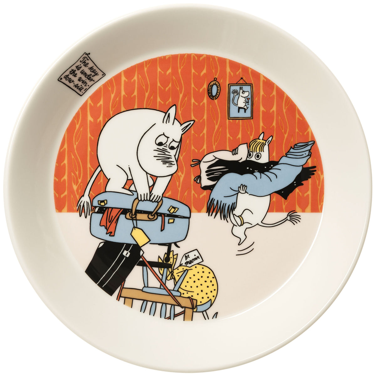 Moomin Arabia desserttallerken med motivet Klar til ferie, diameter 19 cm