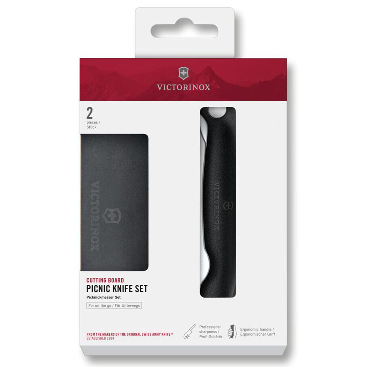 Sort Victorinox Picnic sæt med foldbar tomatkniv og skærebræt
