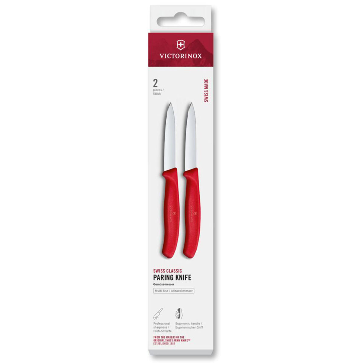 Victorinox Swiss Classic sæt med røde knive, en urtekniv og en tomatkniv med 8 cm blad