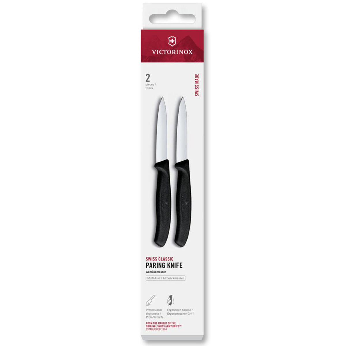 To sorte Victorinox Swiss Classic urteknive med glat blad og spids form