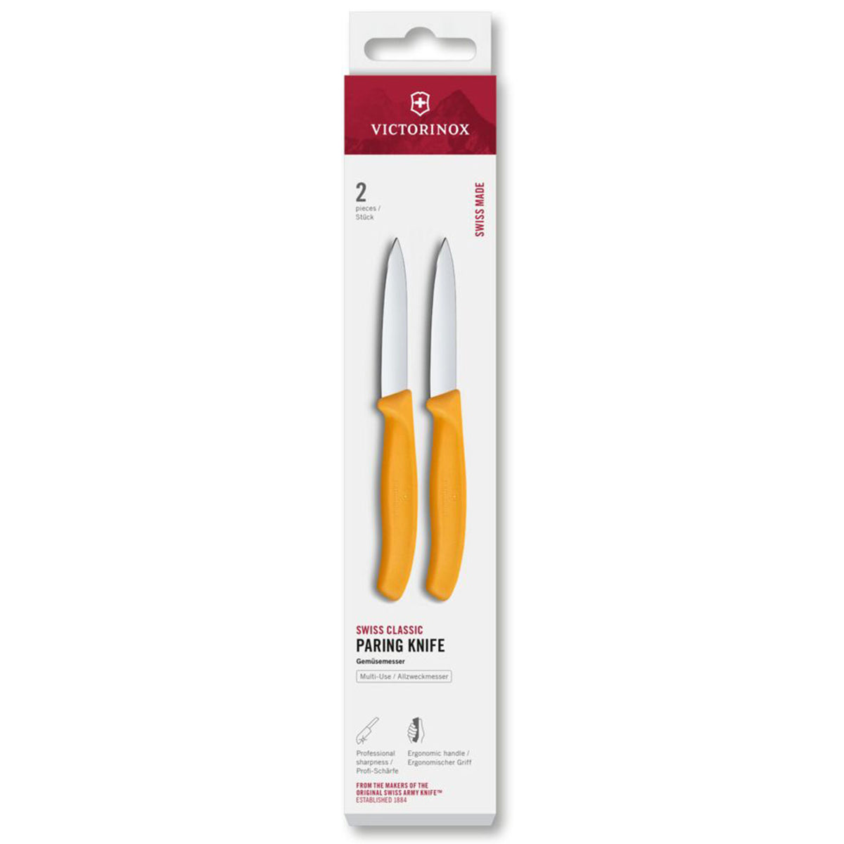 To gule Victorinox Swiss Classic urteknive med kort blad