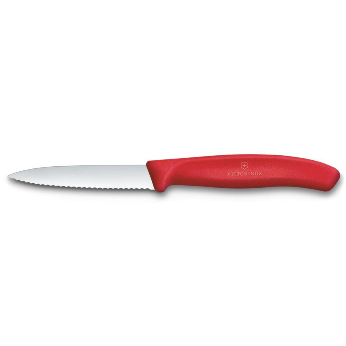 Rød Victorinox Swiss Classic tomatkniv, savtandet og 8 cm