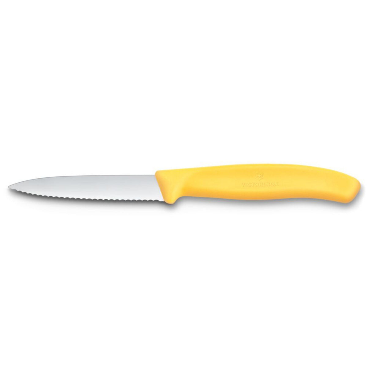Gul Victorinox Swiss Classic tomatkniv med savtandet blad på 8 cm