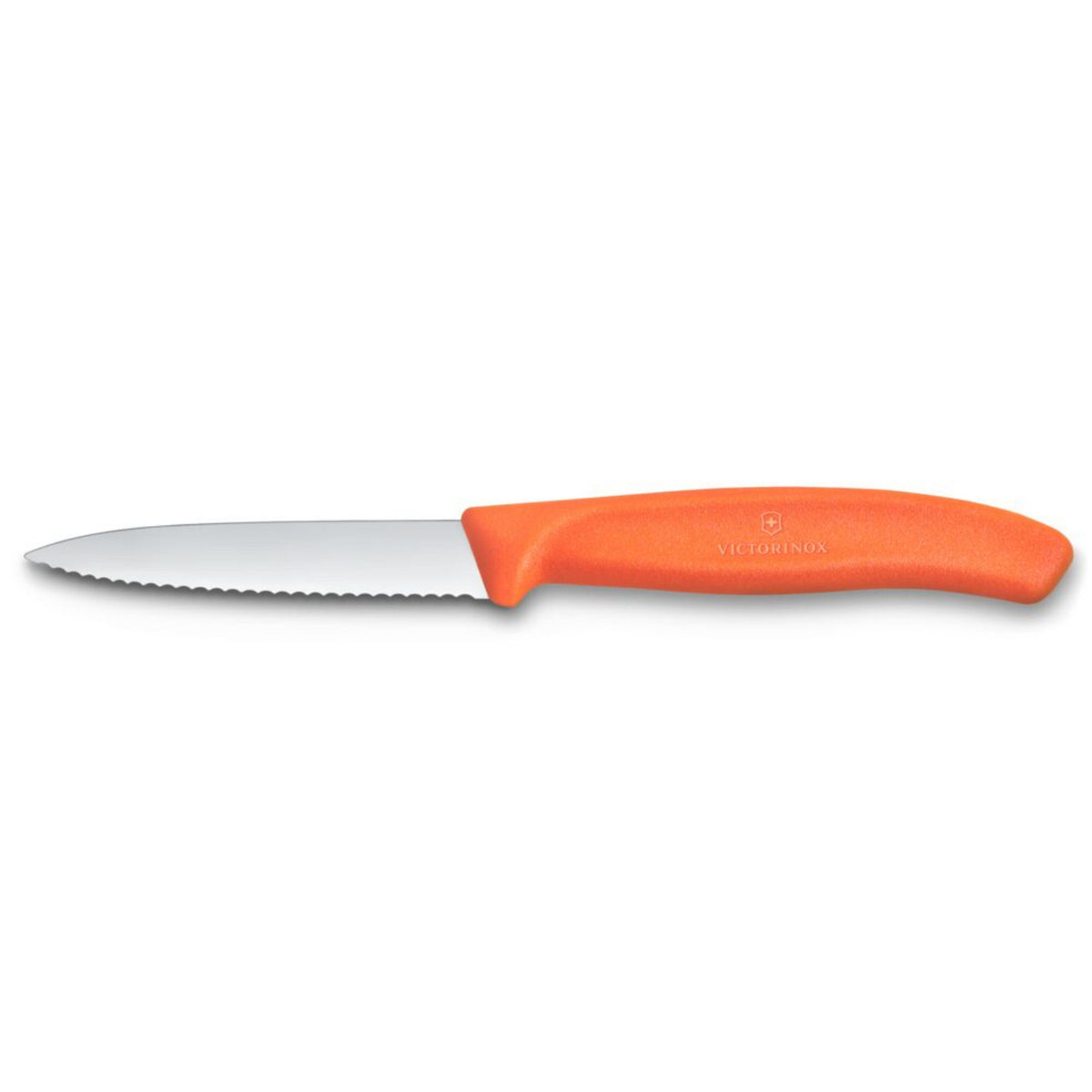 Victorinox Swiss Classic tomatkniv i orange med savtakket blad på 8 cm