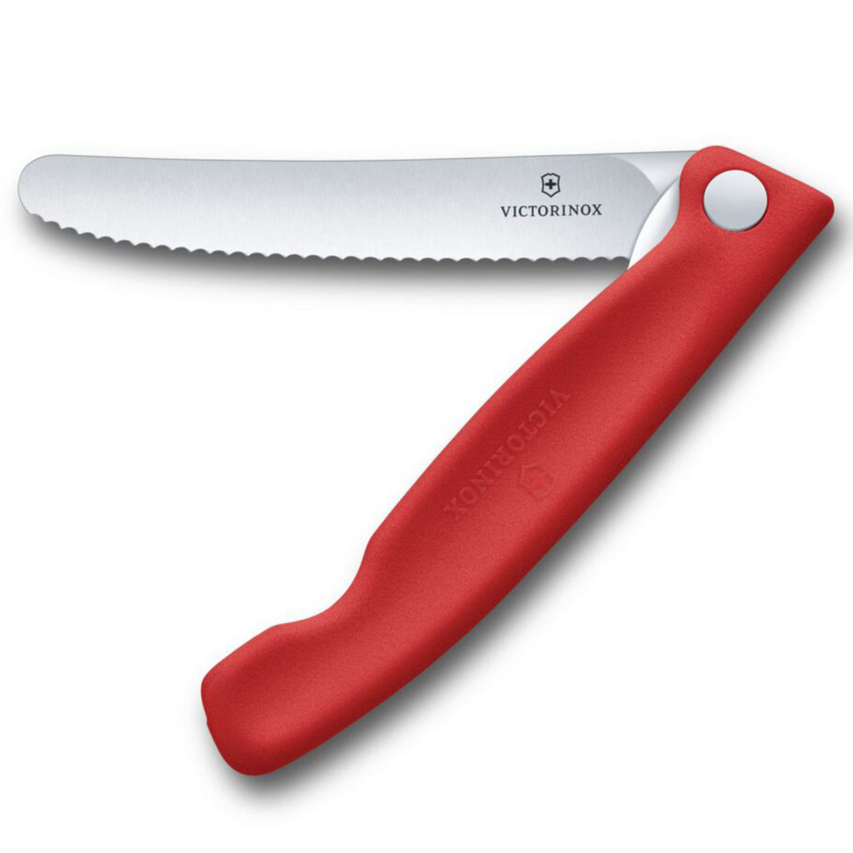 Rød foldekniv fra Victorinox, Swiss Classic picnic, med savtakket blad på 11 cm