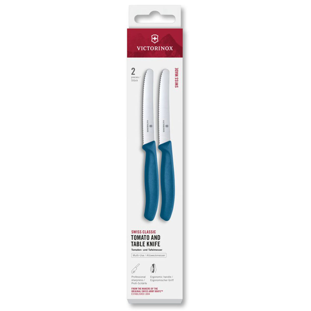 Victorinox Swiss Classic tomatkniv på 11 cm med savtakket blad, 2-pak i blå