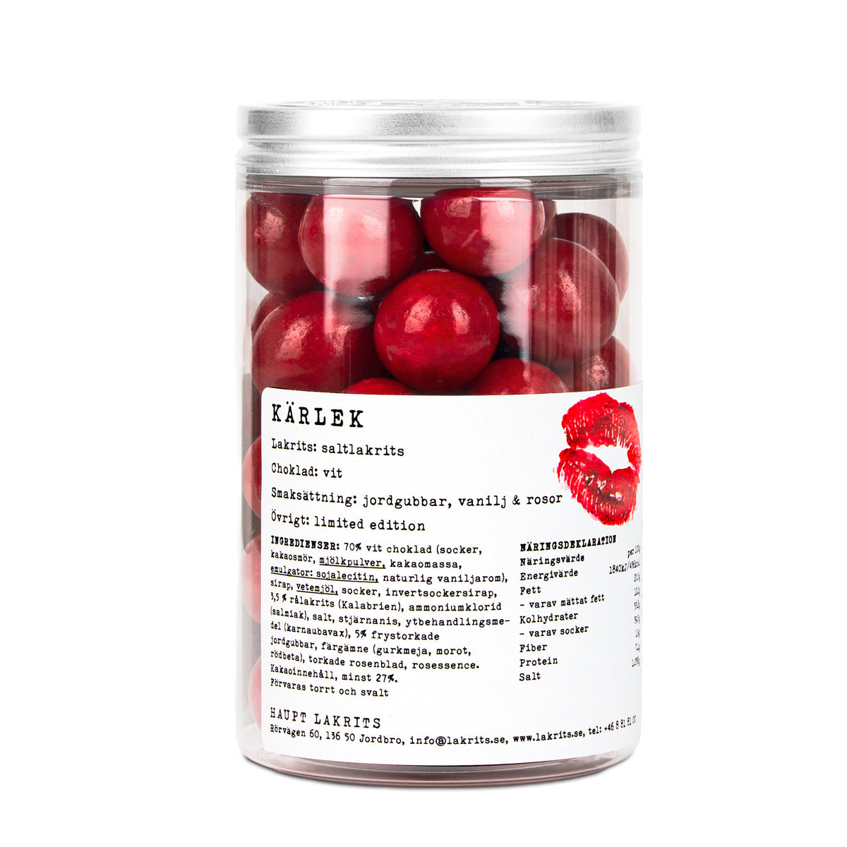 Haupt Lakrits Kärlek, salt lakrids med hvid chokolade, jordbær, vanilje og roser, 250 g