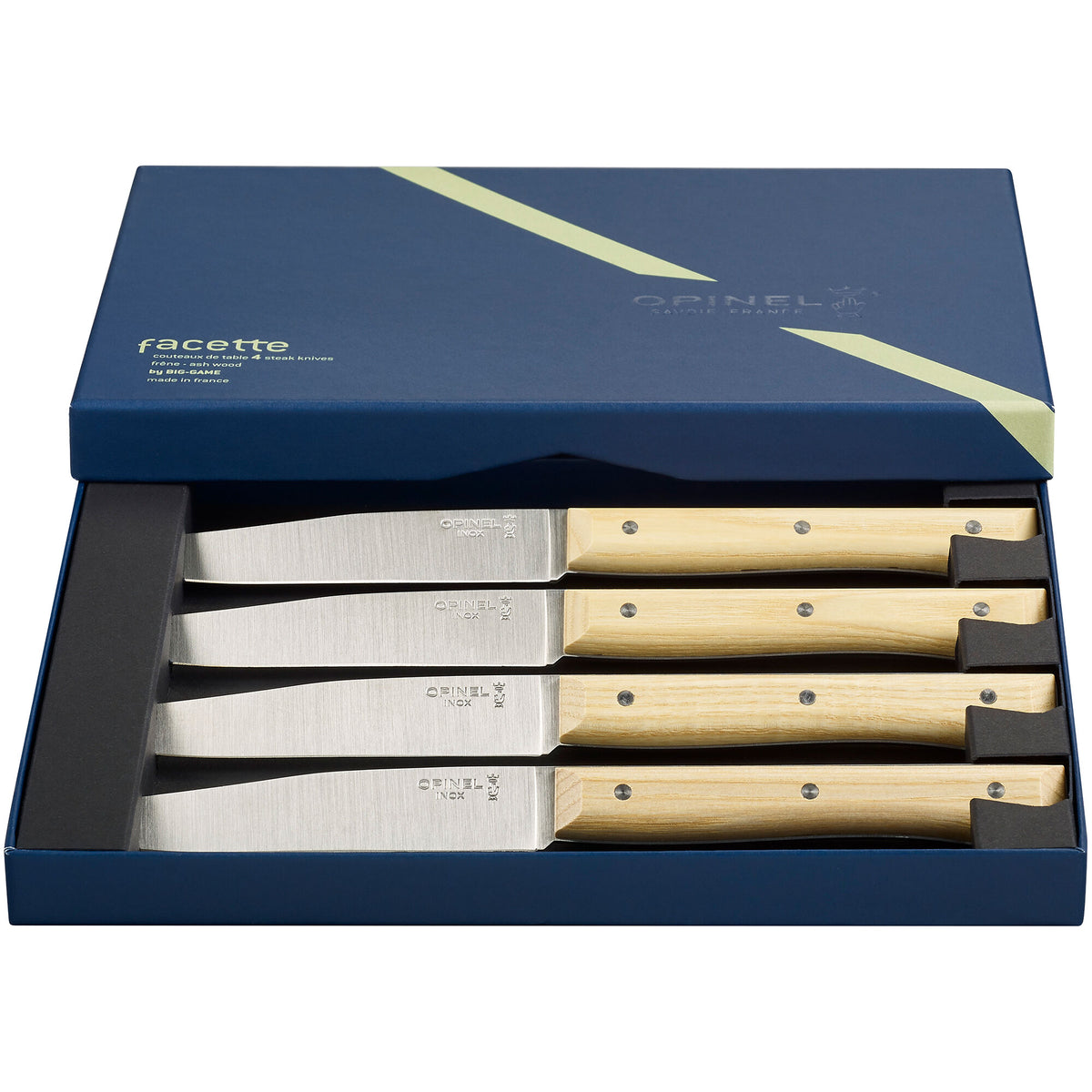 Fire Opinel Facette bordknive med håndtag i oliventræ