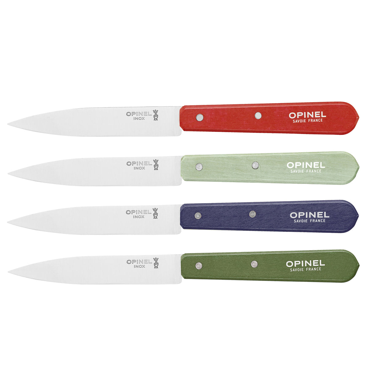 Opinel N°112 skrælleknive i Landscape Colours, pakke med fire knive i forskellige farver