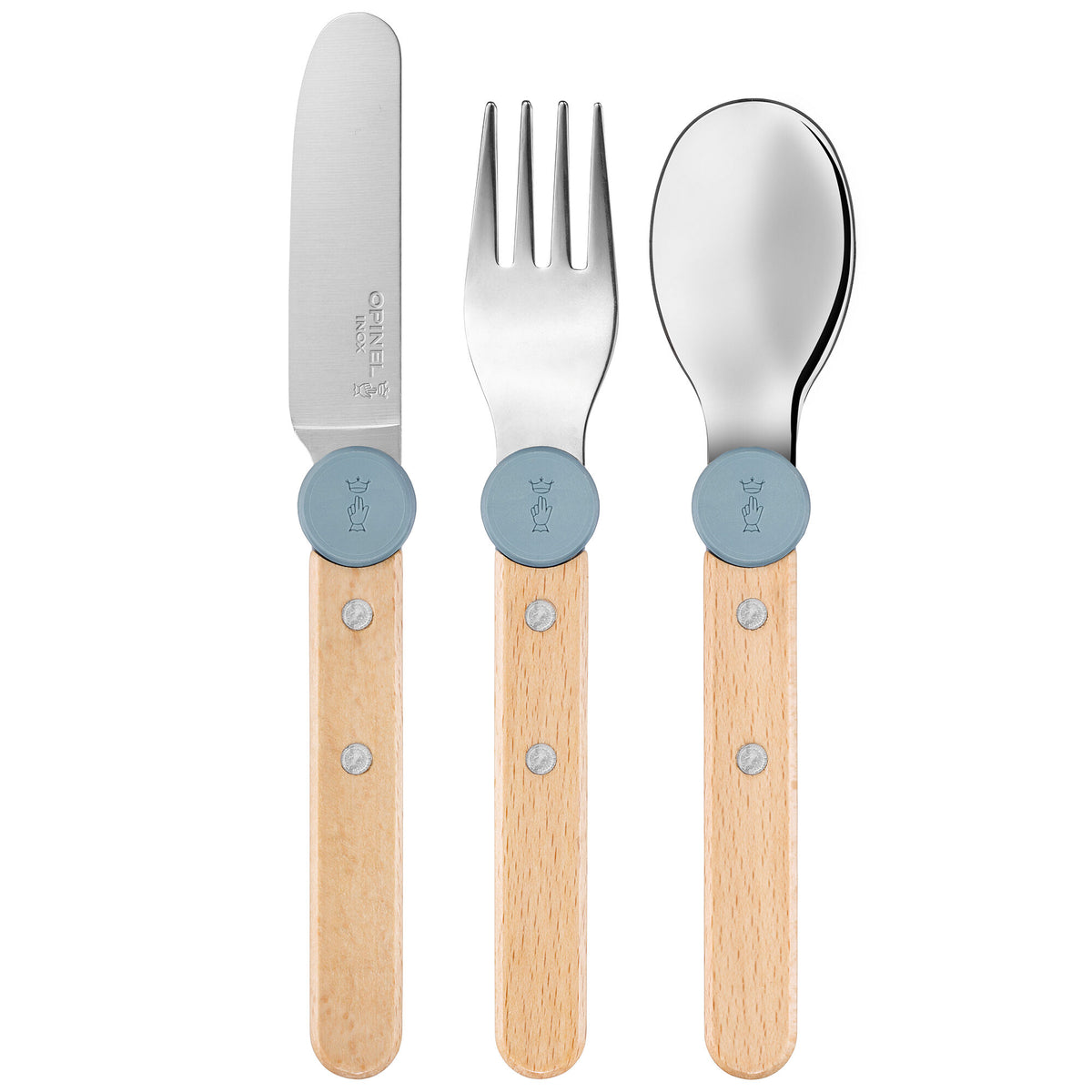 Opinel Le Petit Gourmet børnebestik i farven rain blue