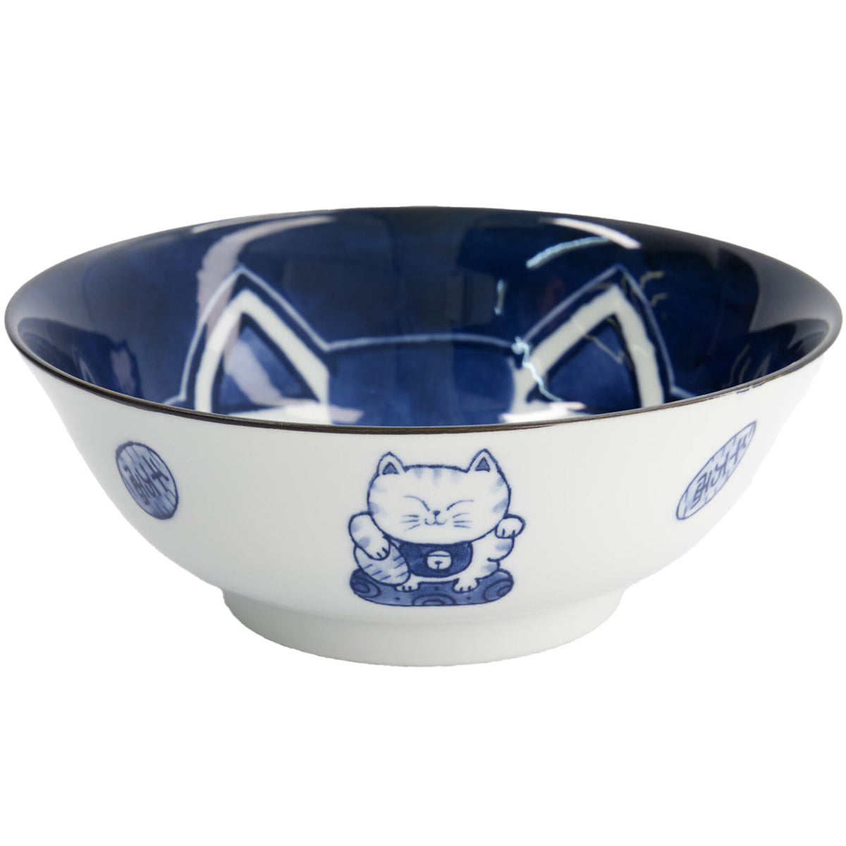 Tokyo Design Studio Kawaii Cat Neko ramenskål med lys yderside og blå inderside