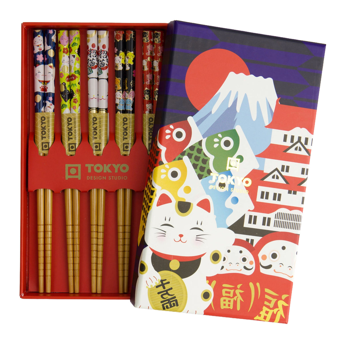 Tokyo Design Studio spisepinde med Maneki Neko-lykkekatte, 5-pak
