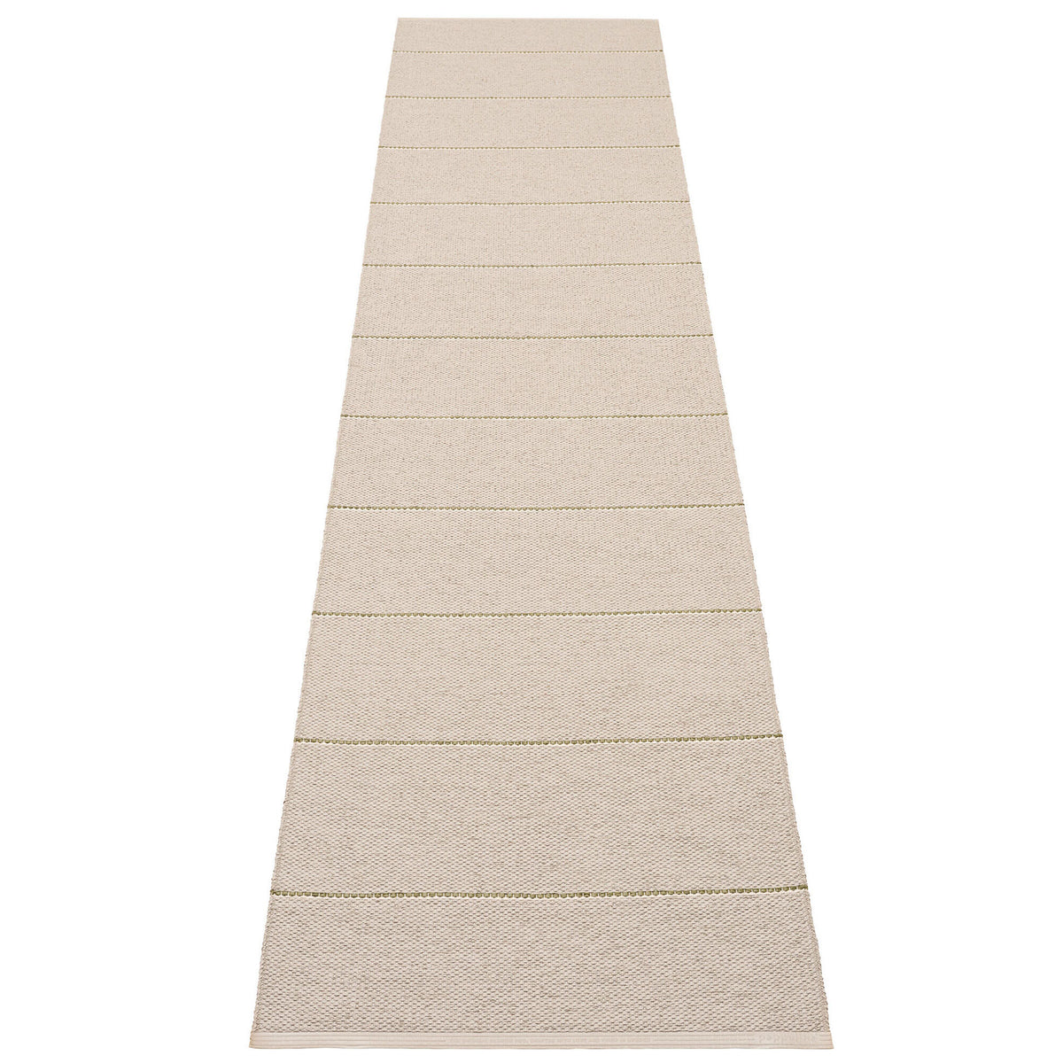 Pappelina Lea gulvtæppe 300 x 70 cm i lyse nuancer af linen, pine og vanilla