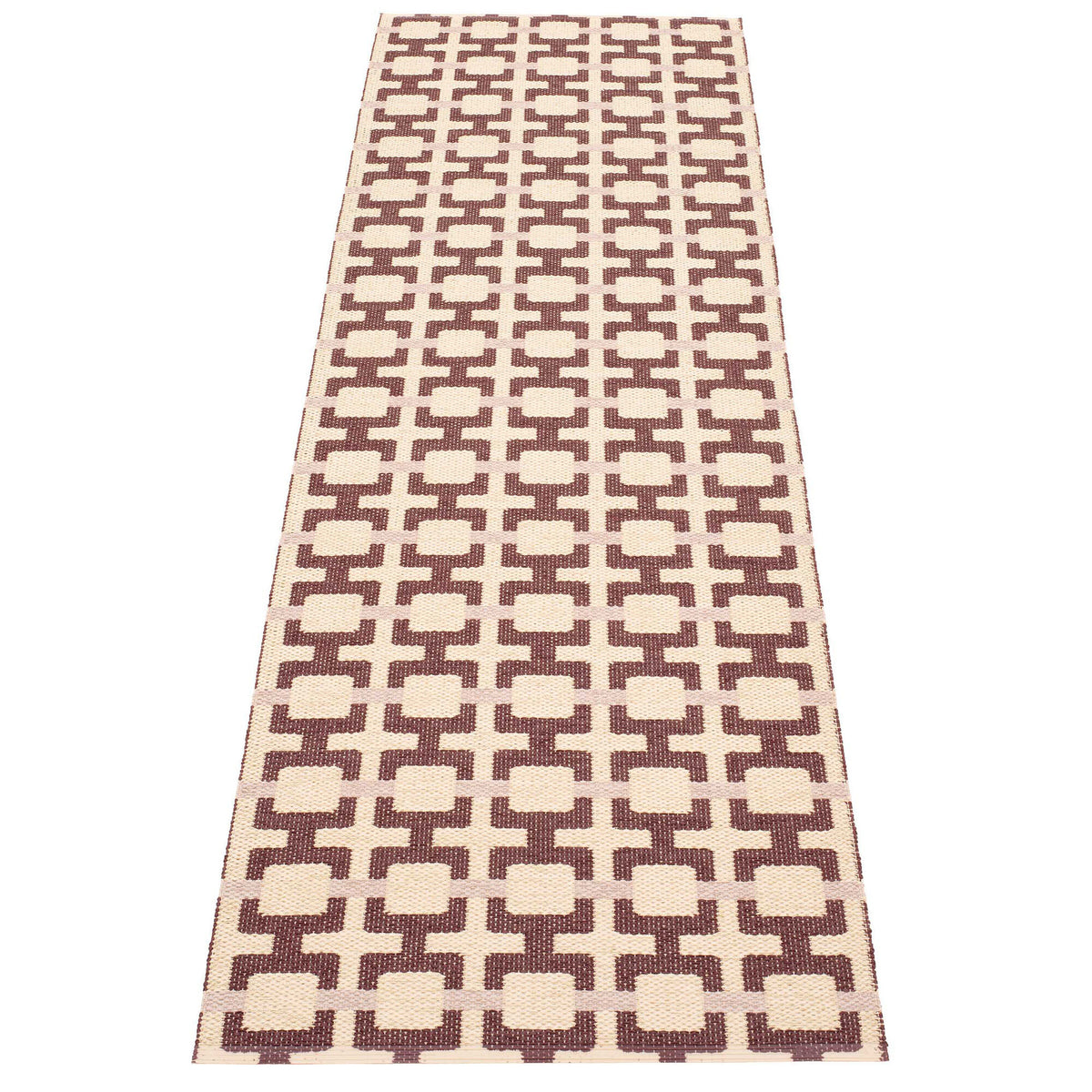 Pappelina Tom gulvtæppe, 240 x 70 cm, i burgundy, cream og rose med markant mønster