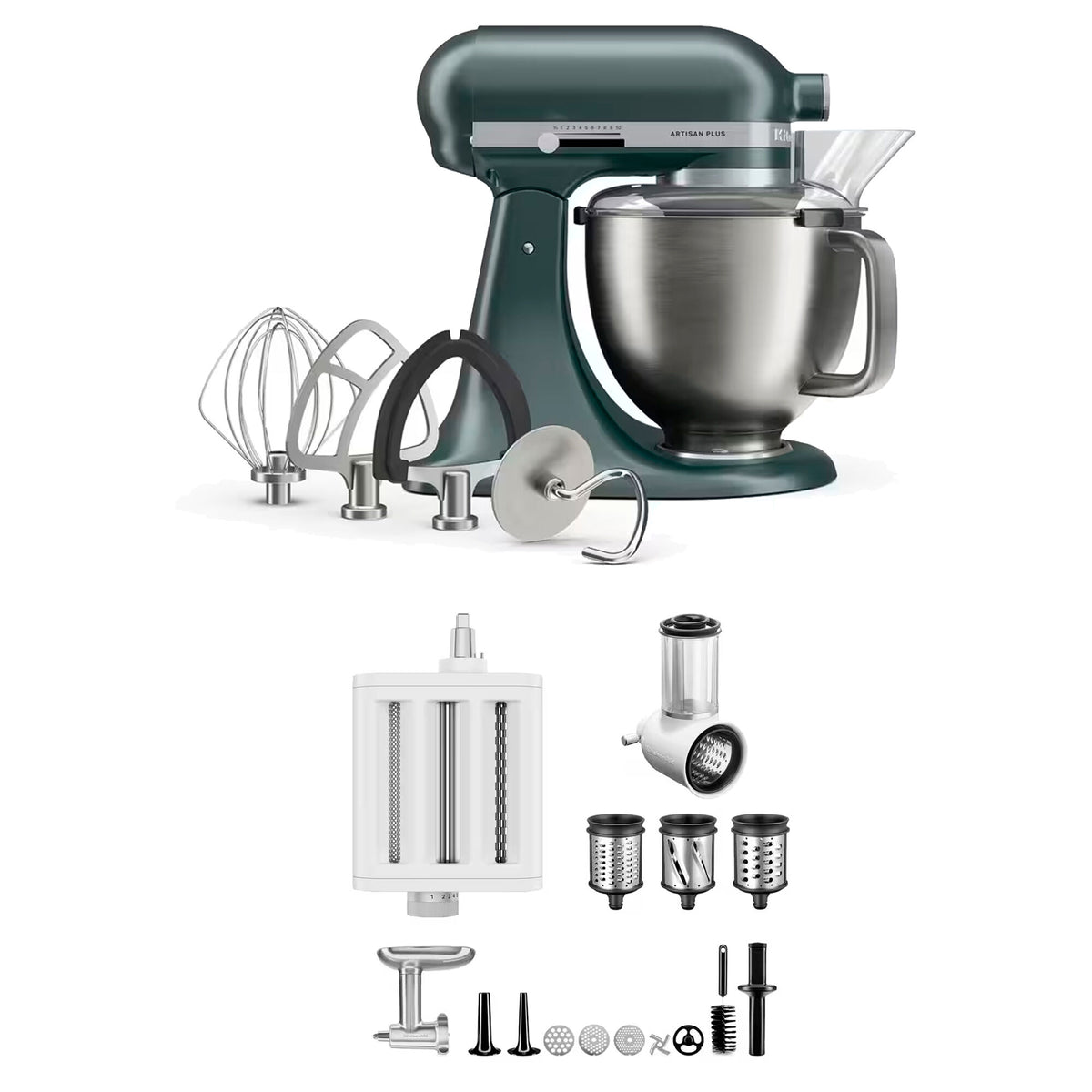 KitchenAid Artisan Plus køkkenmaskine i nuancen juniper med tilbehør